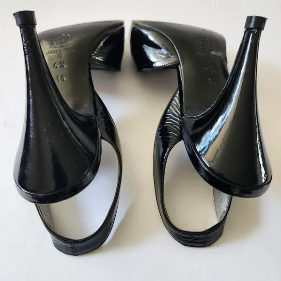 Thierry Mugler Vintage Black Patent Peep Toe Marilyn Monroe Style 6.5 - Picture 4 of 11
